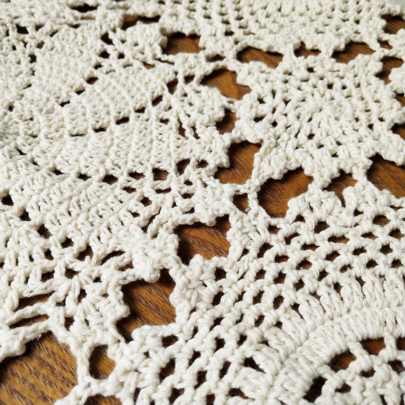 USTIDE Floral Crochet Table Runner 15X27inches , 2PC Beige Cotton Table Doilies for Dressers and End Tables,Crochet Table Placemats Nightstand Runner - Image 5